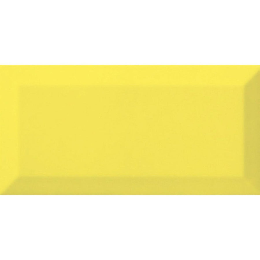 A vibrant yellow metro limon gloss ceramic tile with a smooth glossy finish and subtle beveled edges 100x200 mm