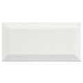A sleek glossy white rectangular metro white ceramic gloss tile with a subtle beveled edge