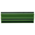 A glossy forest green ceramic tile with curved rectangular shape and subtle horizontal ridges metropolitan brompton road trim