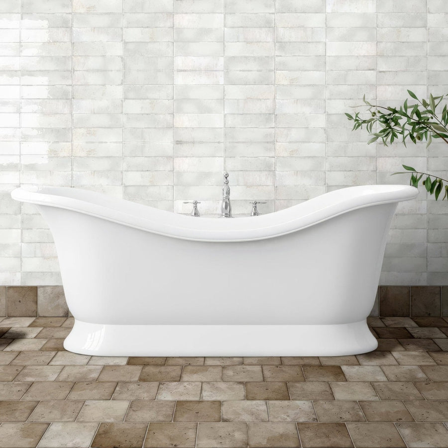 White porcelain clawfoot bathtub metropolitan london with curved elegant design and chrome fixtures