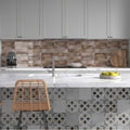 Gray and white patterned tile backsplash metropolitan rome with a subtle textured finish for kitchen walls
