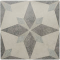 Mezzo opus gray and white geometric patterned tile with a distressed vintage-inspired finish for wall or floor use