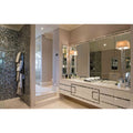 Midnight Pearl 25mm Square dark grey iridescent abalone shell mosaic with a white vanity and mirrored accents