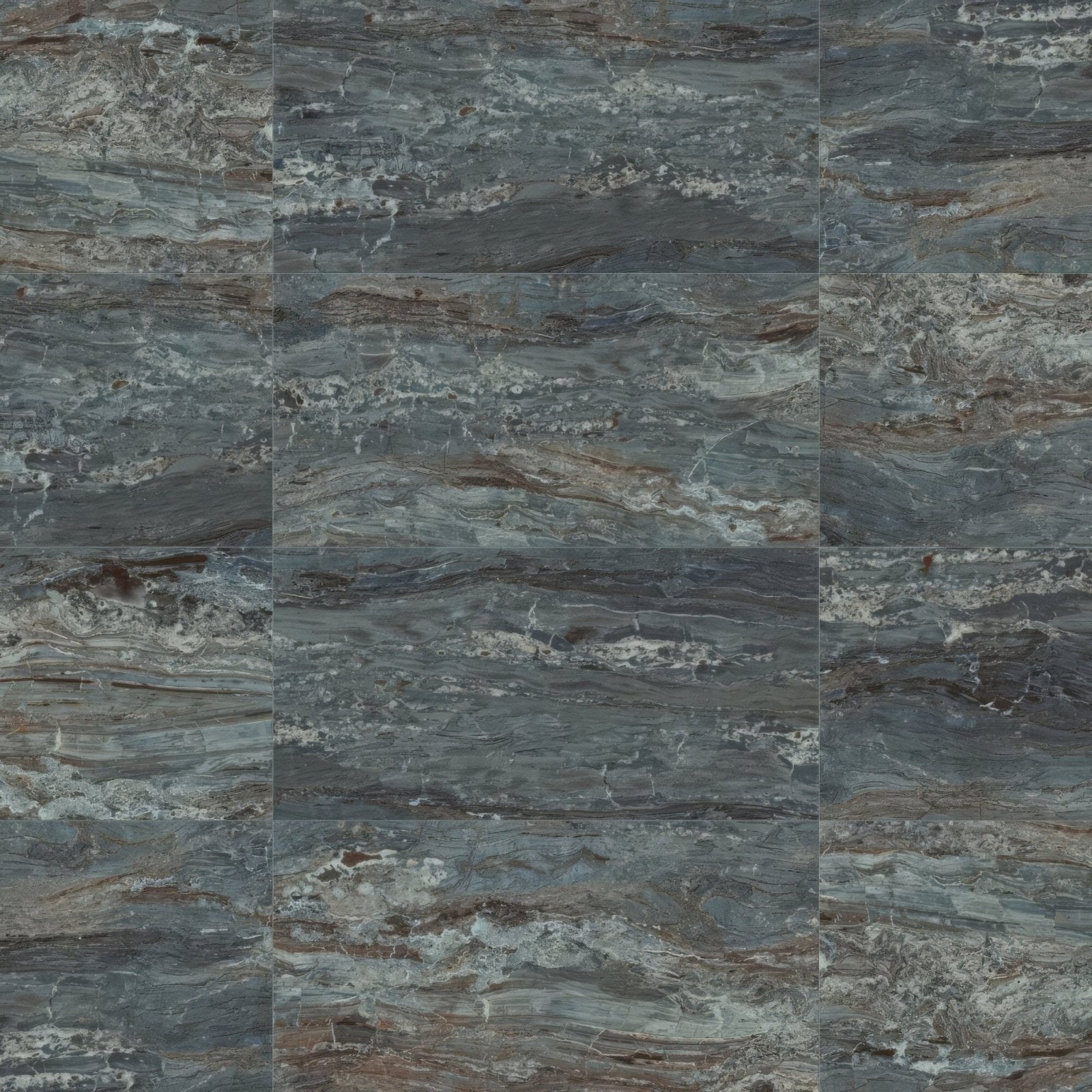 Dark gray stone tiles milos blue 60 x 120cm with swirling brown and white veining for elegant flooring and walls