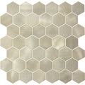 Mimas gold mixed finish hexagon mosaic featuring hexagonal metallic tiles with brushed silver finish and subtle texture variations