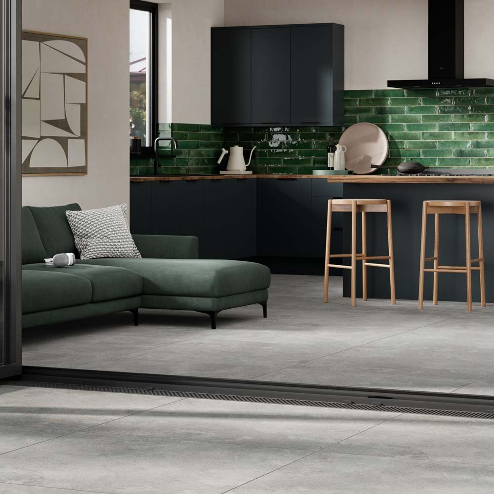 Mineral grey porcelain floor tiles 100 x 100cm with gray concrete effect for modern indoor flooring