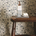 Ming Porcelain Mosaic blue and white cracked porcelain mosaic with a frosted glass soap dispenser