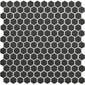 Mini black hexagon slip resistant mosaic tile with white grout lines for durable and safe flooring surfaces
