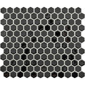 Mini black mixed hexagon glossy black glass mosaic tile with white grout lines for wall and floor decor