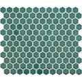 Mini green gloss hexagon teal hexagonal mosaic tile with white grout lines for decorative wall and floor use