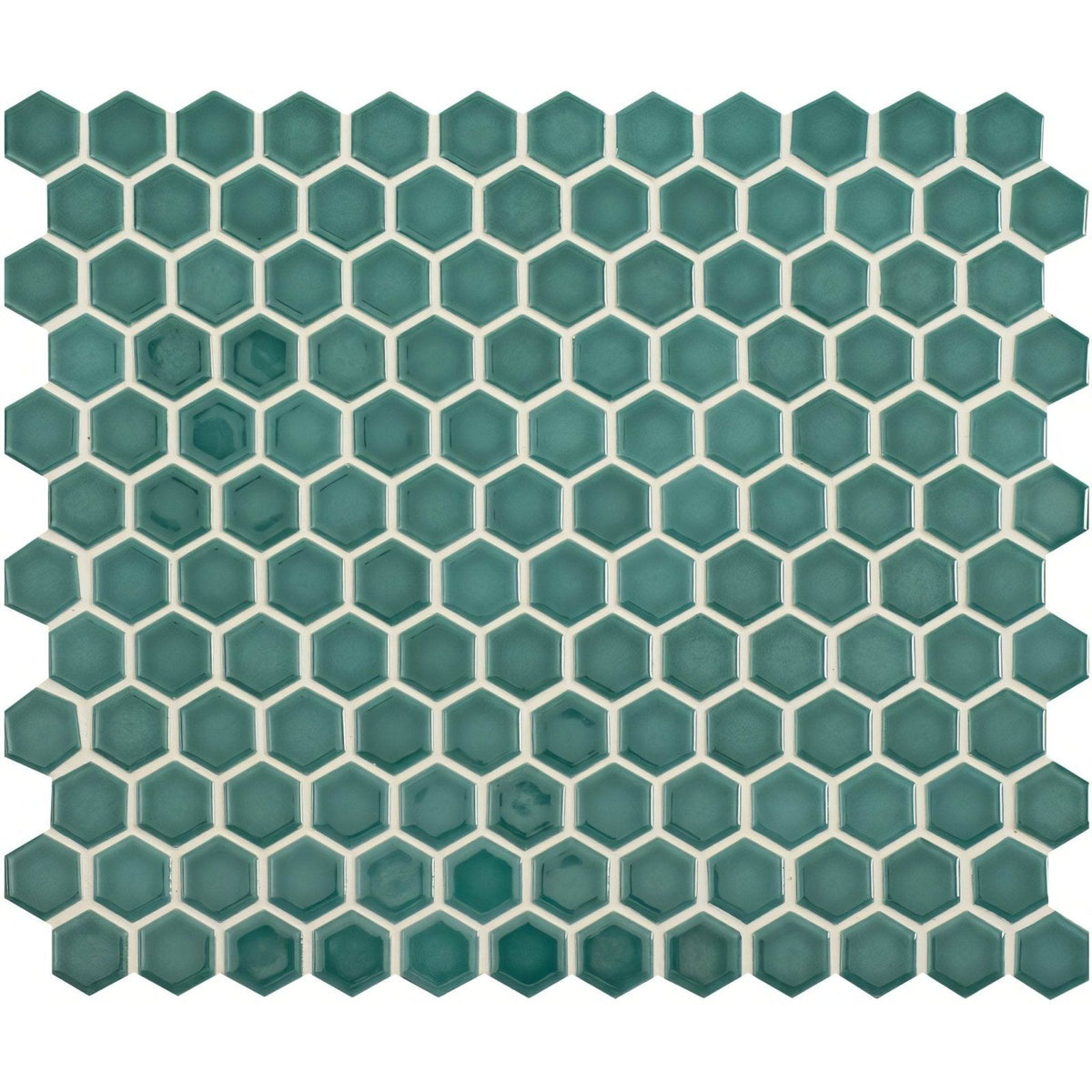 Mini green gloss hexagon teal hexagonal mosaic tile with white grout lines for decorative wall and floor use