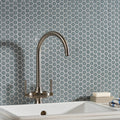 Mini Light Grey Gloss Hexagon light grey hexagon mosaic with a brushed nickel kitchen tap