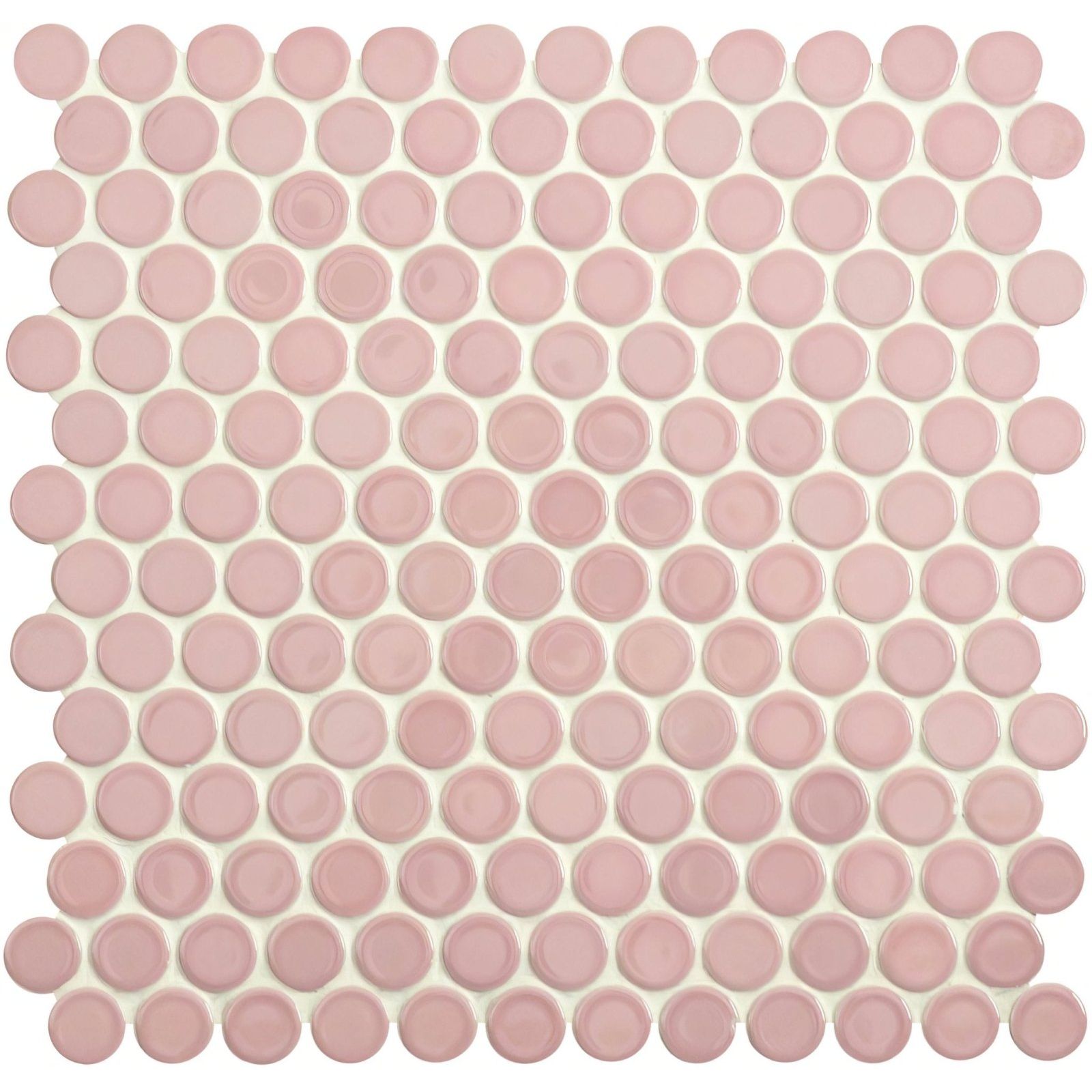Mini pink penny round circular pink glass mosaic tile perfect for decorative wall and backsplash projects