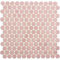 Mini pink penny round circular pink glass mosaic tile perfect for decorative wall and backsplash projects