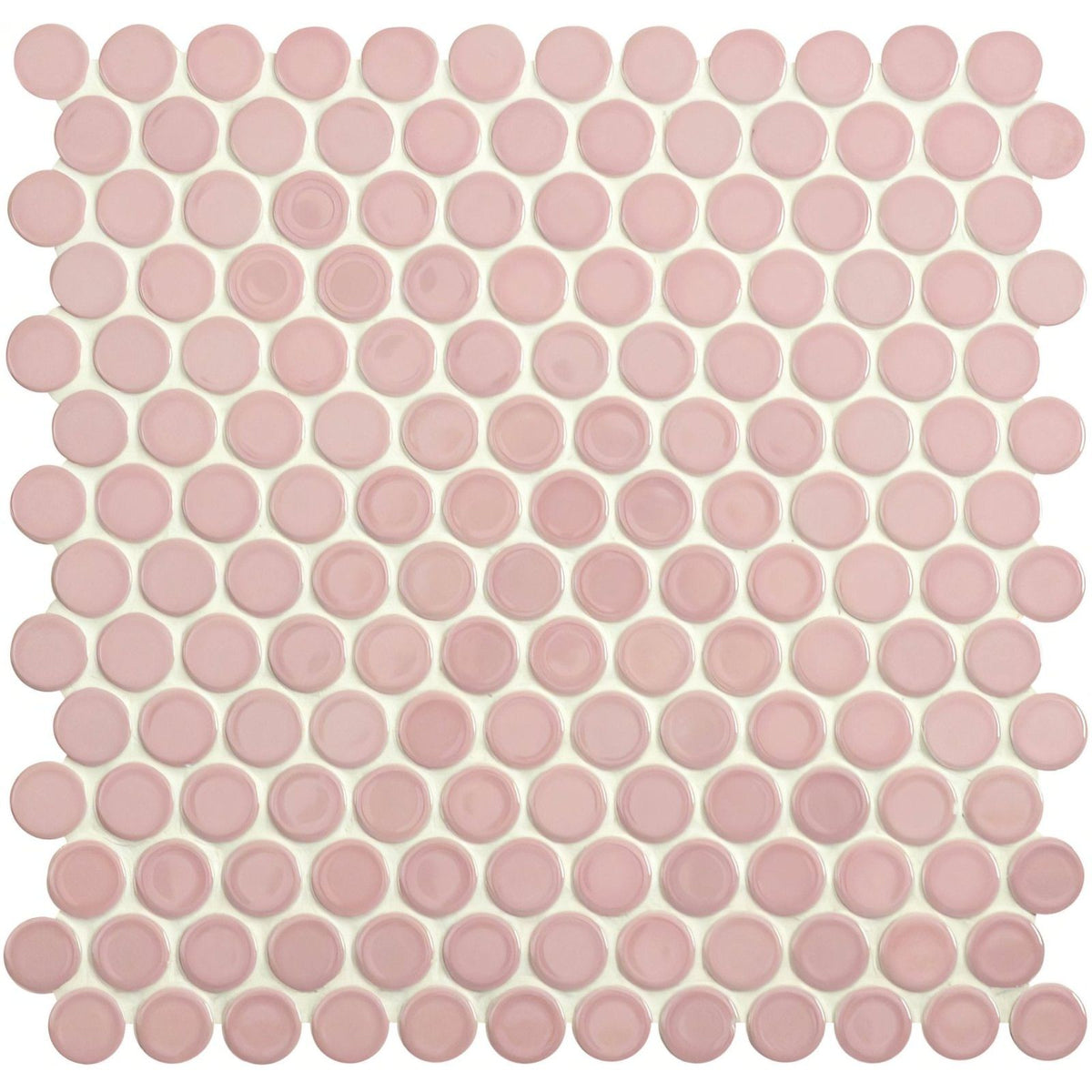Mini pink penny round circular pink glass mosaic tile perfect for decorative wall and backsplash projects