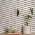 Mini White Penny Round white penny round mosaic with a speckled terrazzo planter