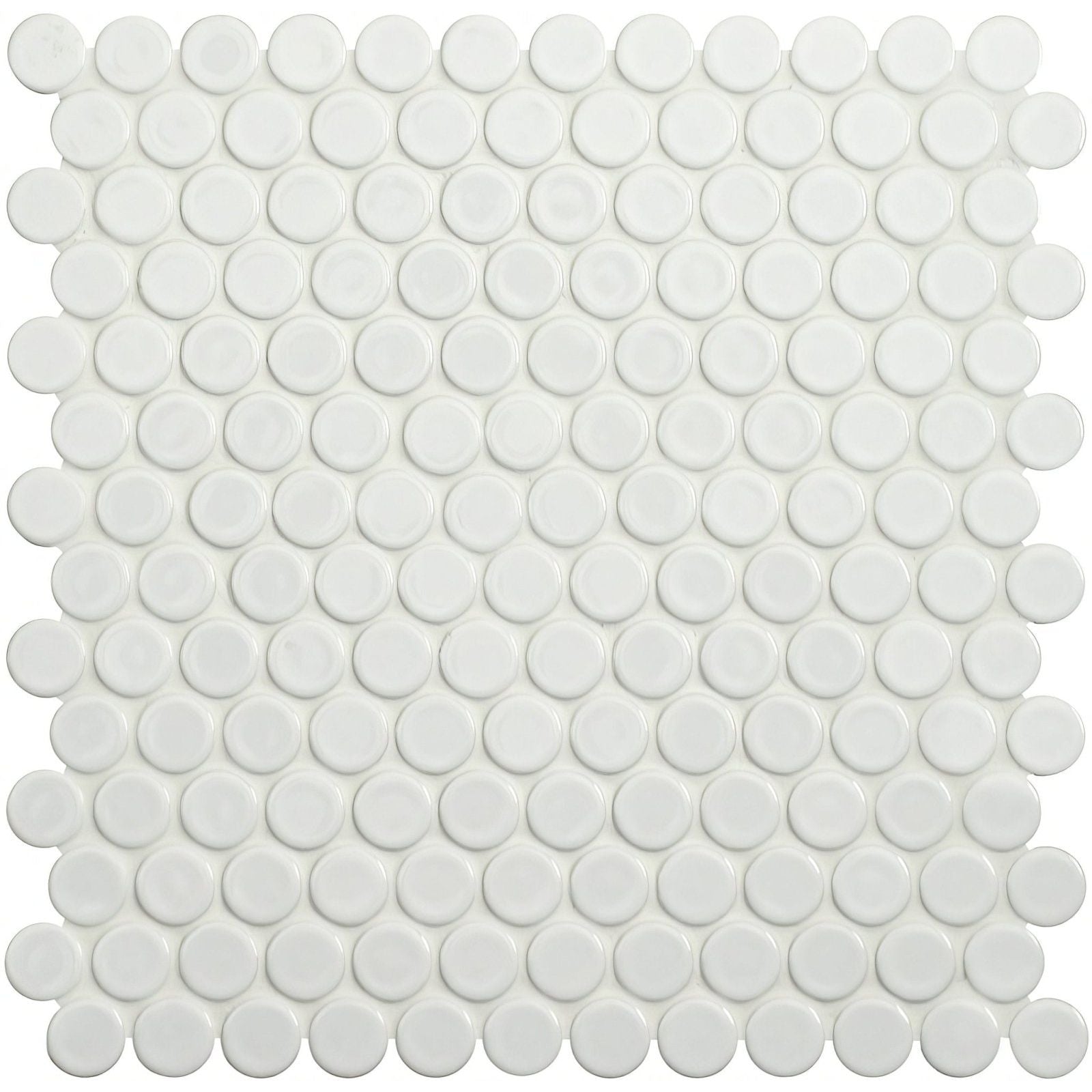 Mini white penny round tile featuring glossy white circular mosaic design ideal for backsplash or wall decor