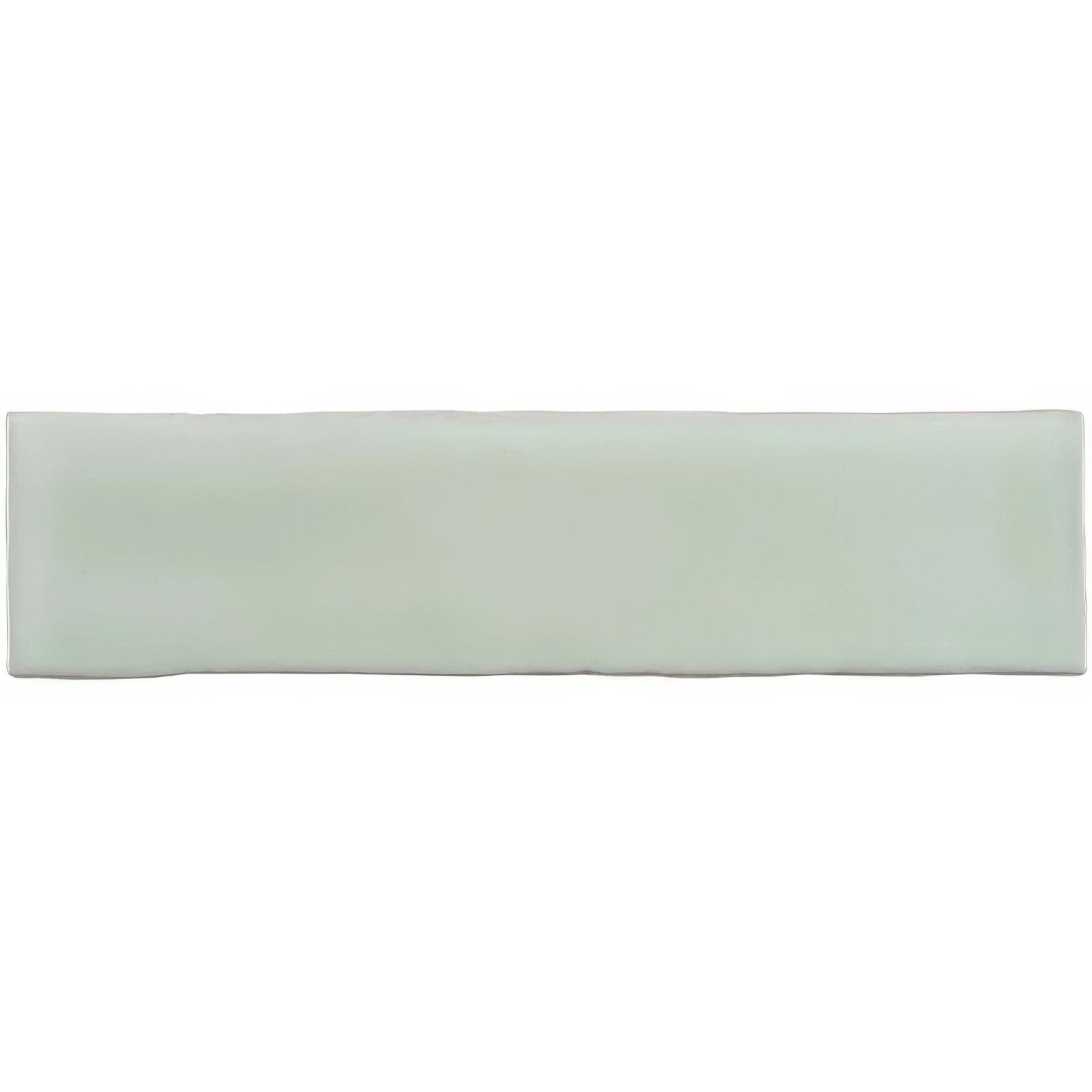 A sleek rectangular mint large brick tile made of ceramic with a smooth matte finish in pale green hue