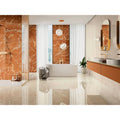Mistral 1863 Crema Polished cream marble-effect tiles with a freestanding bathtub