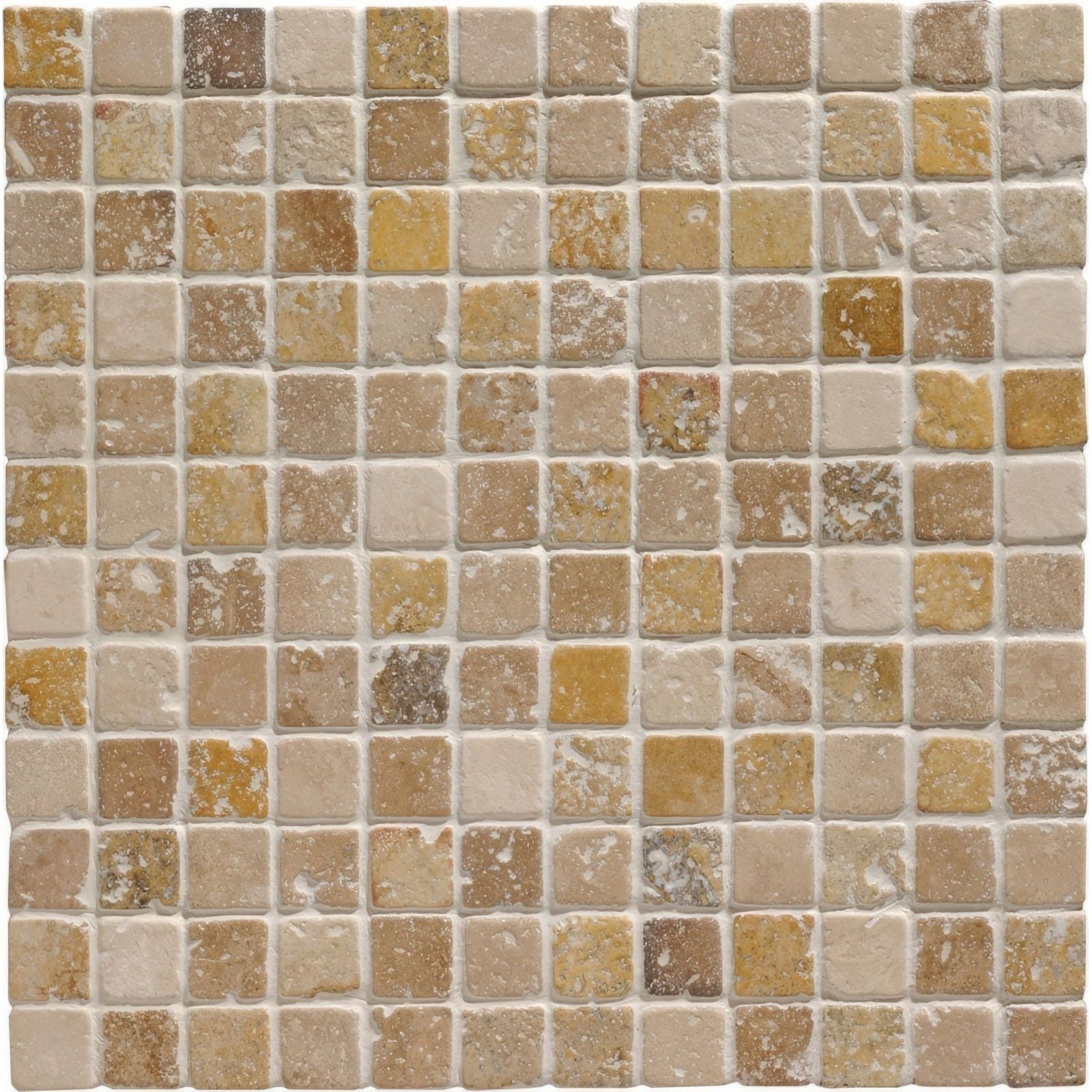 Beige and tan mixed travertine 2.3 venetian stone mosaic tile with natural stone texture
