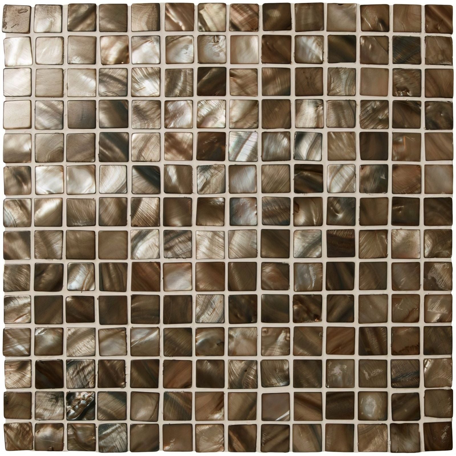 Brown and silver iridescent square mosaic tile panel from modesty shell mosaic for decorative wall use