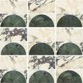 Monet Luna Calacatta polished marble slabs with white and beige surfaces and dark gray black or green veining