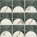 Circular marble slabs monet luna verde with contrasting white and dark green veining for elegant surfaces