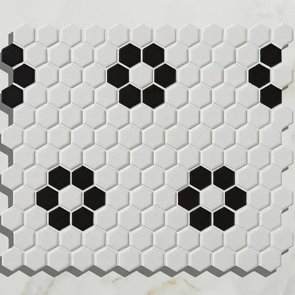 Mono Hex Porcelain Mosaic Daisy