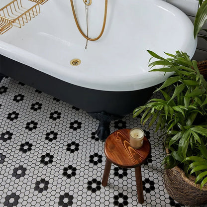 Mono Hex Porcelain Mosaic Daisy