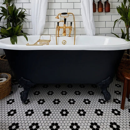 Mono Hex Porcelain Mosaic Daisy