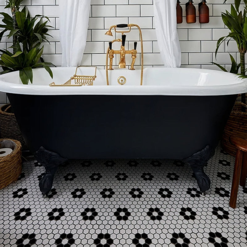 Mono Hex Porcelain Mosaic Daisy