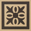 Black and beige geometric tile with symmetrical floral pattern montague brown on buff for decorative flooring