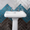 White ceramic pedestal sink with chrome faucets from montblanc anthracite 30x7.5cm bathroom fixture
