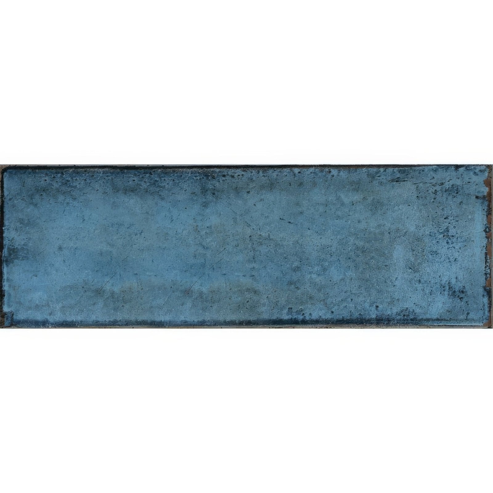 Montblanc blue rectangular ceramic tile 60 x 20cm with textured slightly distressed surface and subtle shade variations