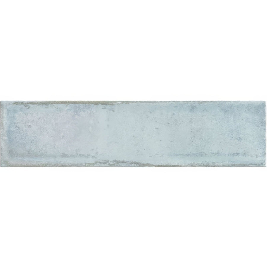 Montblanc denim rectangular light blue ceramic tile with subtle texture and slightly uneven edges 30x7.5cm