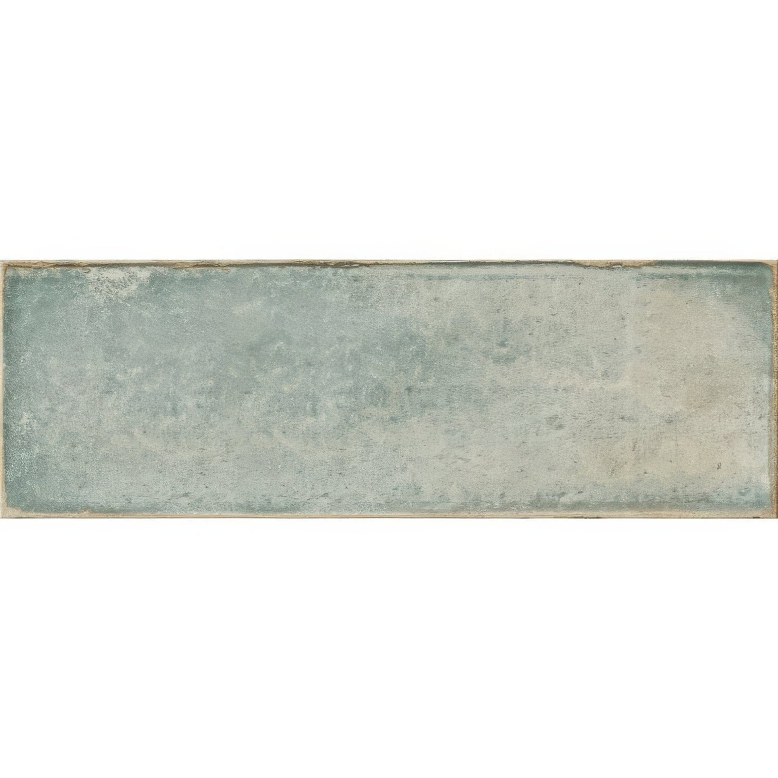A rectangular ceramic tile montblanc sage 60 x 20cm with a muted textured blue-gray glaze and subtle tone variations