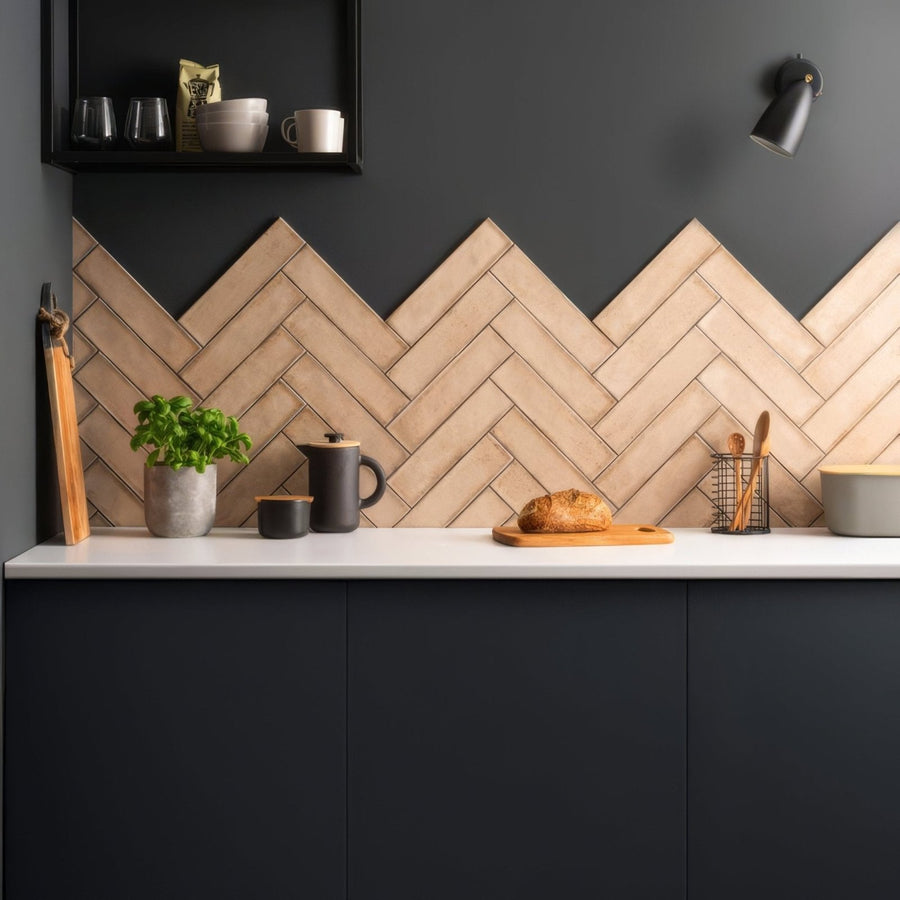 Light beige herringbone patterned montblanc taupe 30x7.5cm kitchen backsplash tiles for wall decoration