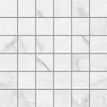 Montclair matt porcelain mosaic tile in white marble with subtle gray veining and smooth glossy finish