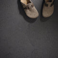 Monte Coto Black dark grey matte tiles with beige felt moccasins