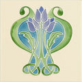Montmartre tube-lined ceramic tile with art nouveau purple tulips and green stems on county white cream background