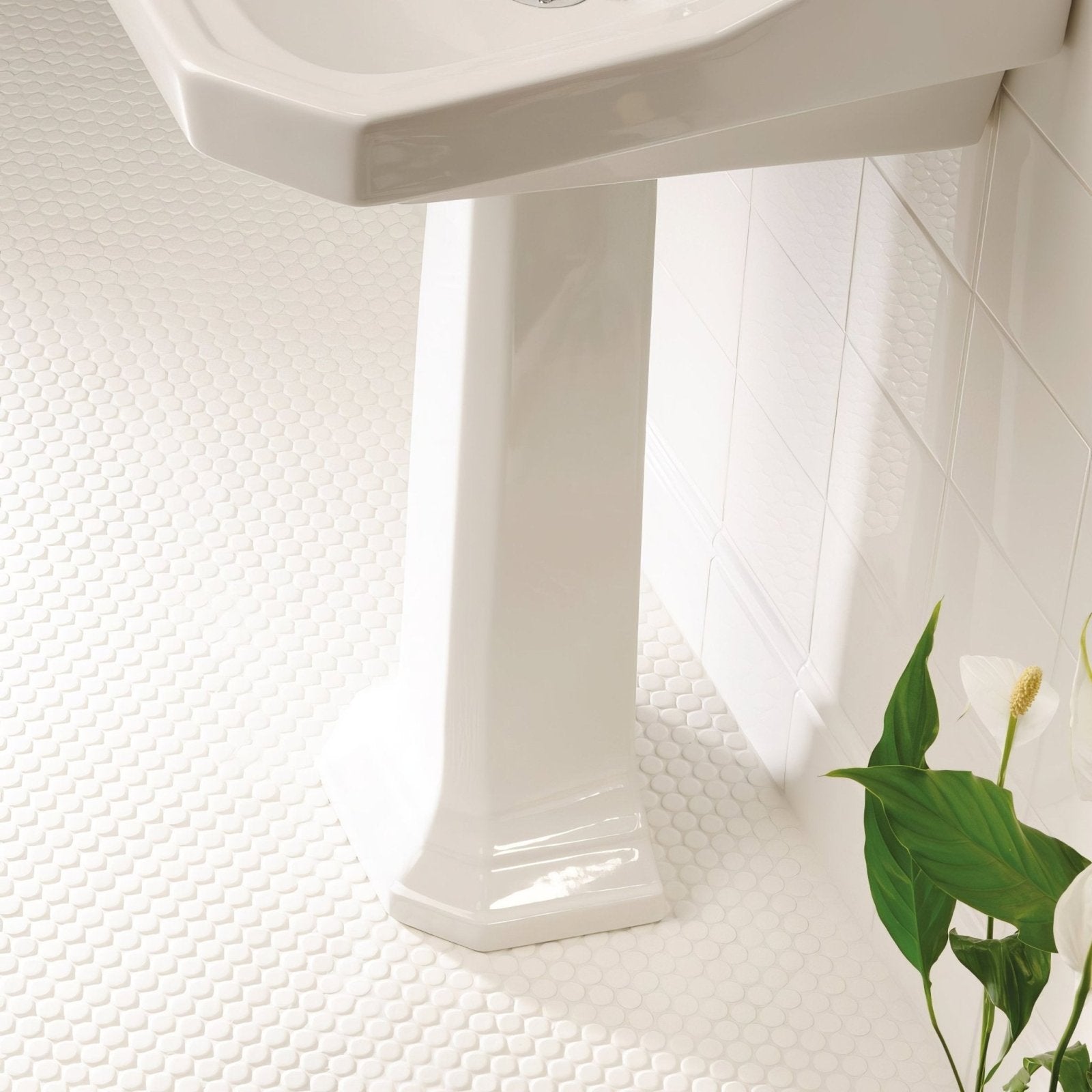 Moonbeam Penny Round Floor Mosaic white penny round floor mosaic tile
