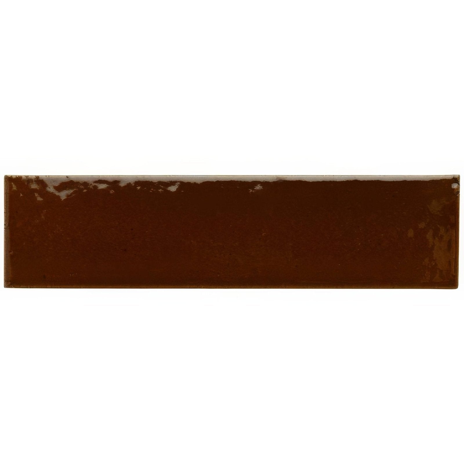 A glossy brown moor brick tile with a smooth slightly uneven surface and subtle tone variations