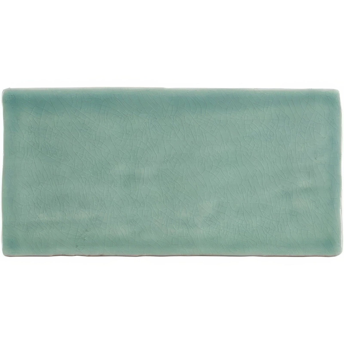 A rectangular matte-finished teal ceramic brick tile moselle with a subtle textured surface