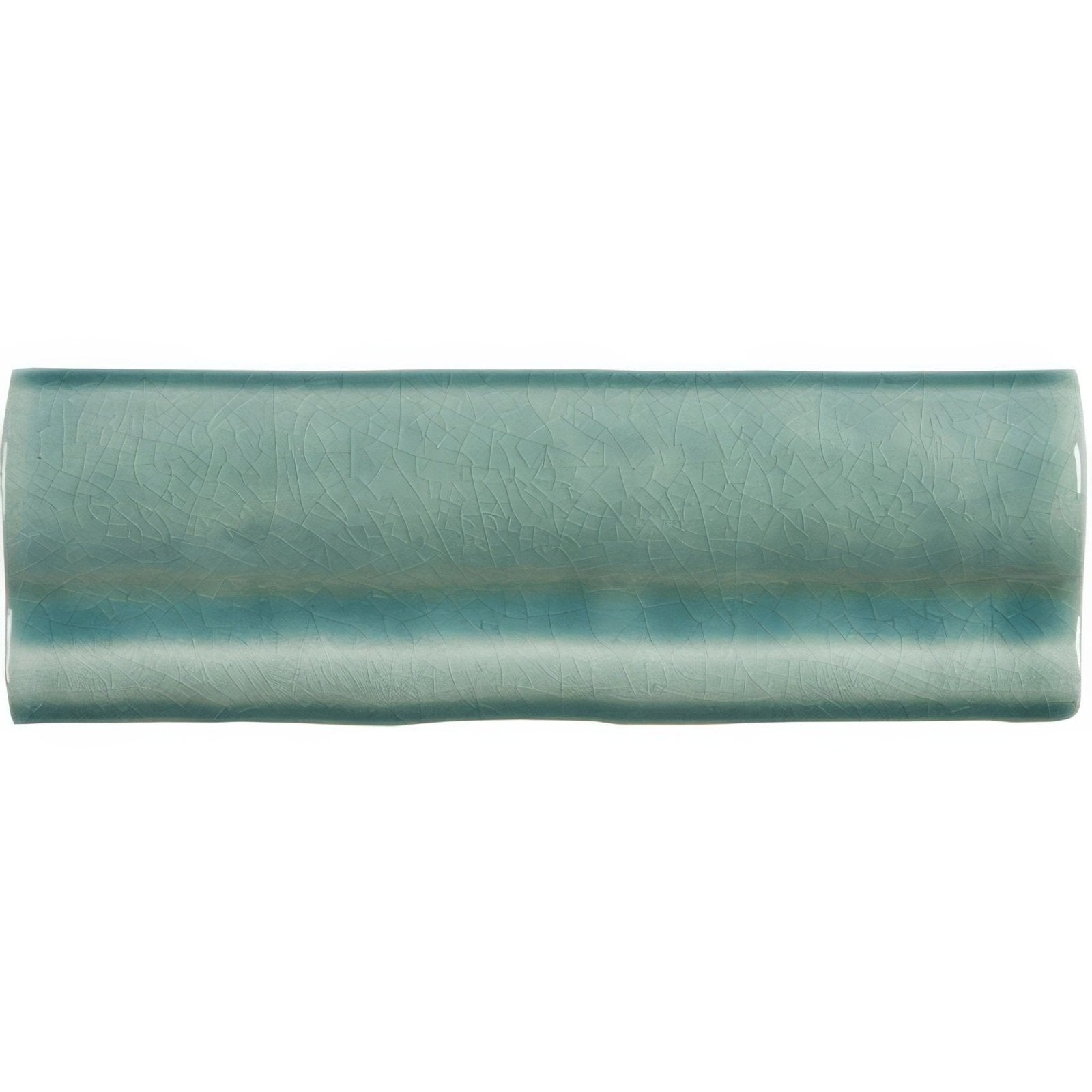 A rectangular ceramic torus moulding moselle tile with soft teal glaze and subtle crackle texture