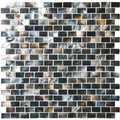 Mother of pearl dark brickbond shell mosaic featuring glossy rectangular iridescent black gray and brown tiles