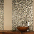 Mother of Pearl Shell Mosaic iridescent shell mosaic with a polished wooden bowl basin