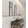 Muscat Wall Ceramic Song Decor white marble-effect decor tiles with a black concrete sink