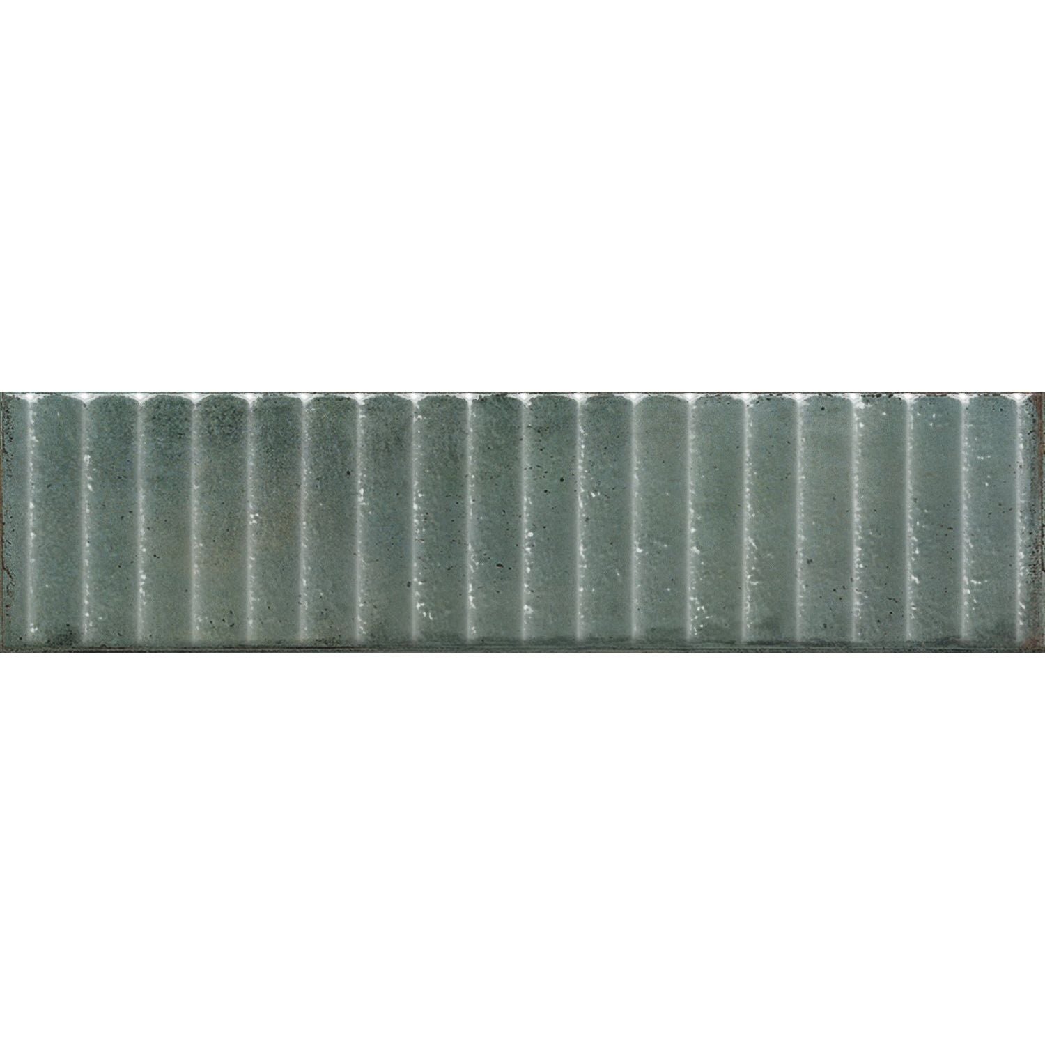 Gray corrugated metal tile with weathered rustic finish from mussa way green brillo collection