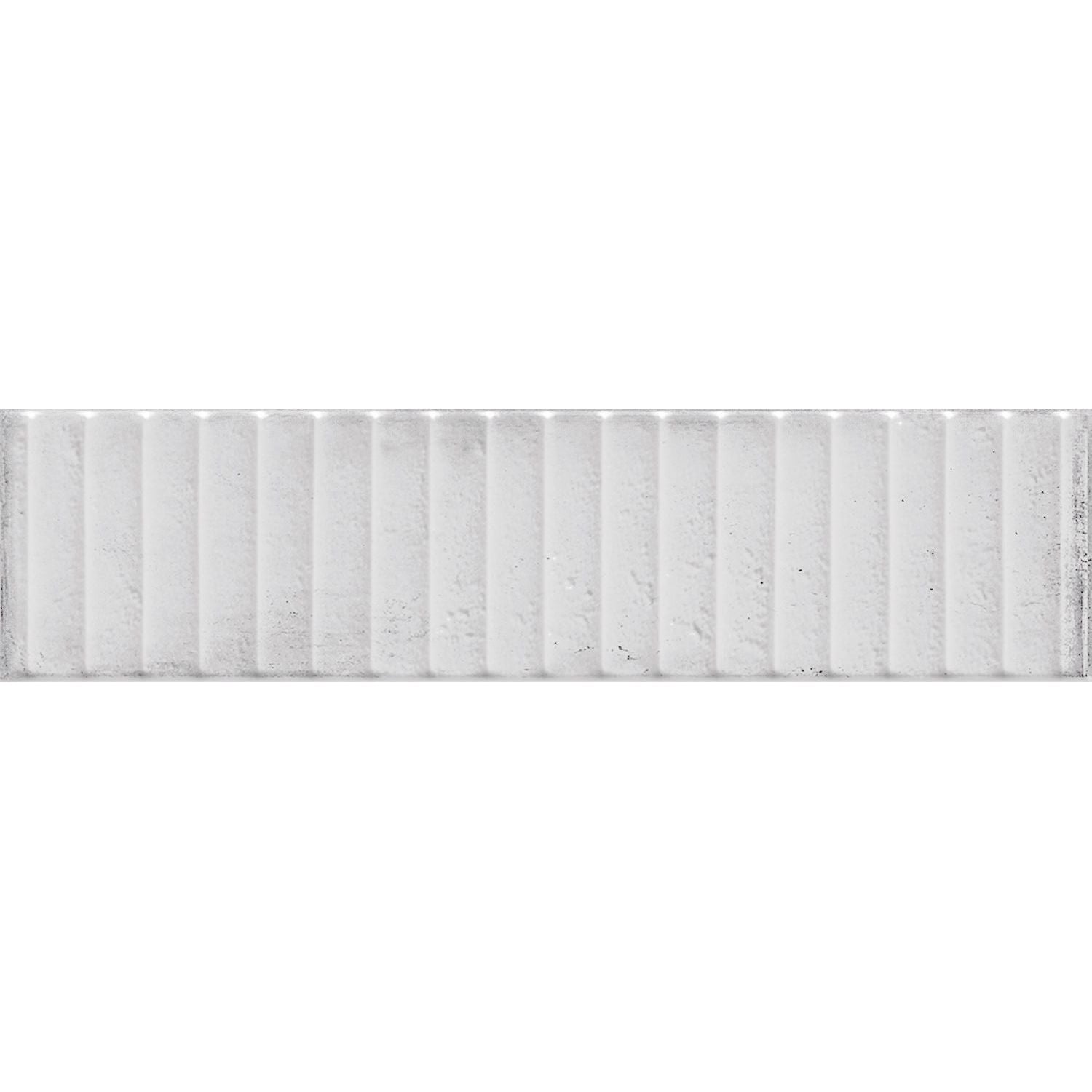 Mussa way white brillo tile with vertical ribbed texture and subtle gray veining on white rectangular surface