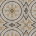 Beige and gray ornamental floor tiles with a vintage floral pattern from the naples viola collection